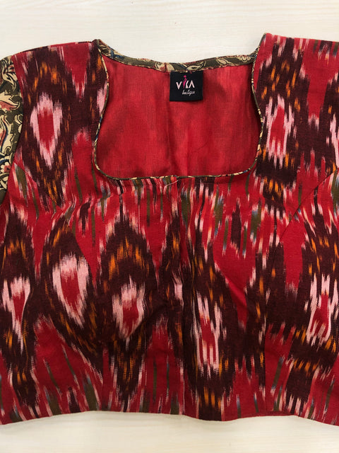 Red ikat/ Kalamakri cotton blouse