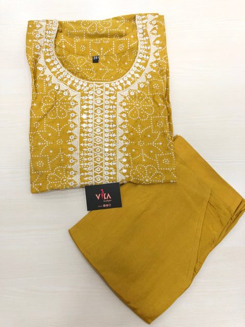 Printed muslin kurta pant set - Musturd