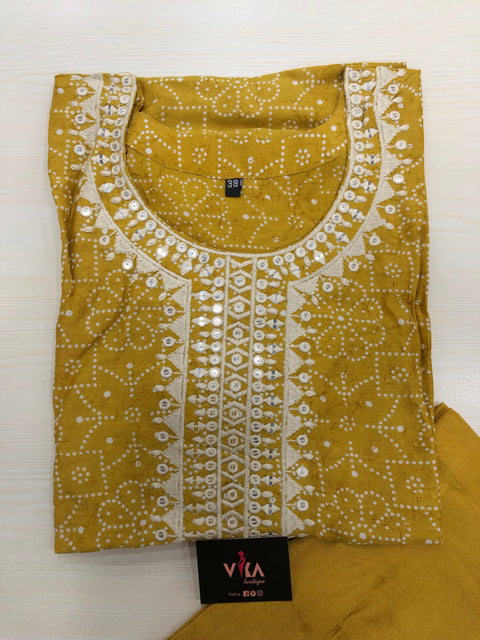 Printed muslin kurta pant set - Musturd