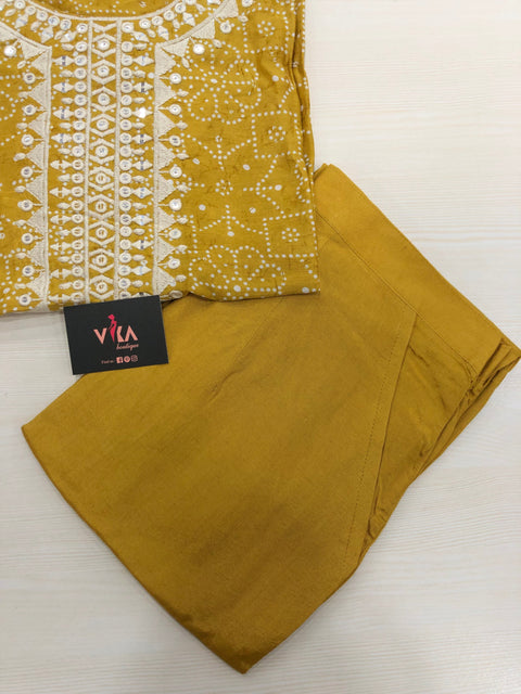 Printed muslin kurta pant set - Musturd