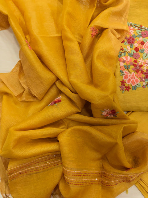 French knot silk linen salwar material