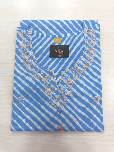 Leheriya Printed cotton kurti - Blue