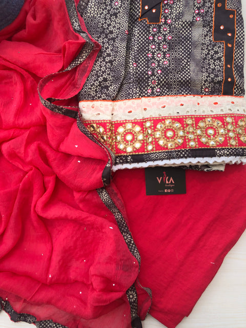 Mirror work cotton salwar material