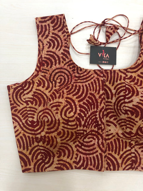 Sleeveless batik printed cotton blouse