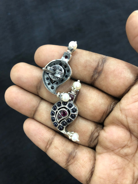 925 silver paisley pearl earring - Blue