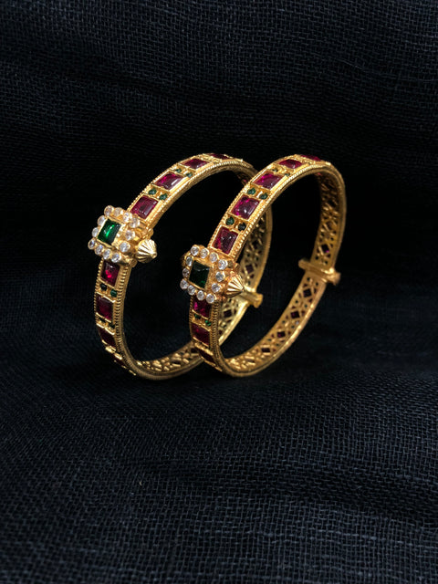 925 Silver Red and green stone Bangles