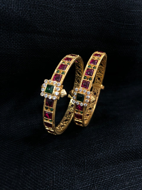 925 Silver Red and green stone Bangles