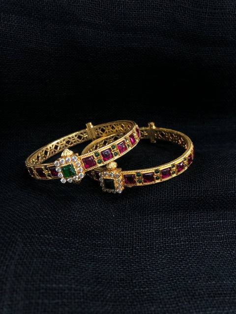 925 Silver Red and green stone Bangles