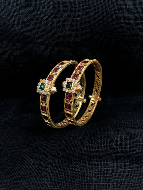 925 Silver Red and green stone Bangles