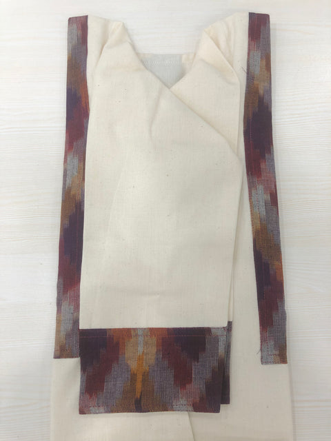 Ikat patch plain cotton kurti -white/brown