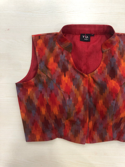 Sleeveless multi colour ikat blouse