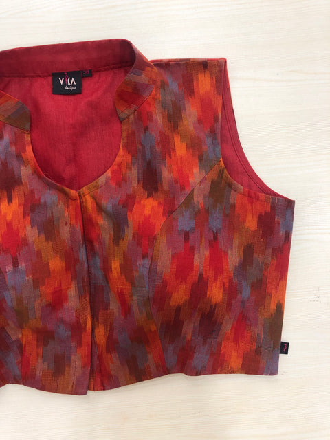 Sleeveless multi colour ikat blouse