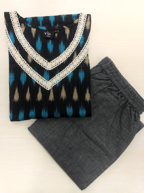 Ikat cotton ready kurta pant - size 38