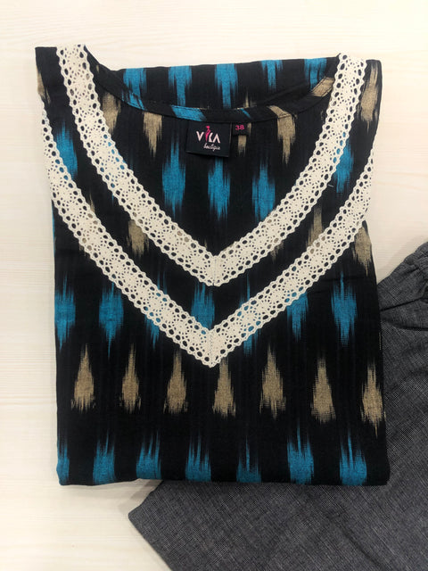 Ikat cotton ready kurta pant - size 38
