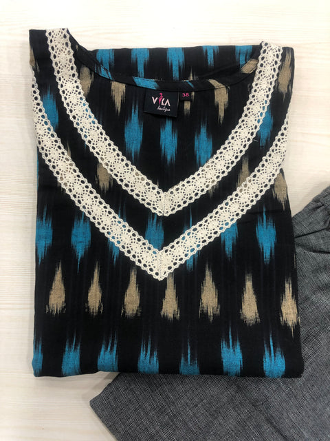 Ikat cotton ready kurta pant - size 38