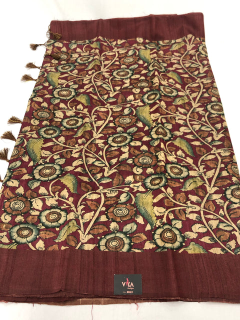 kalamkari printed Tussar silk saree