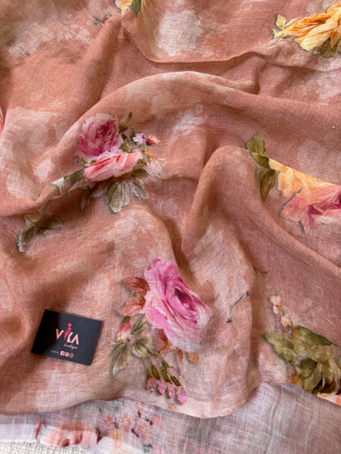 Digital Printed pure Linen saree