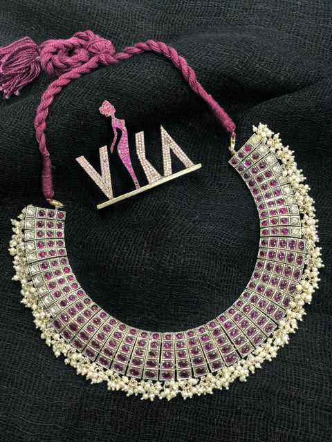 925 silver pink/ pearl necklace