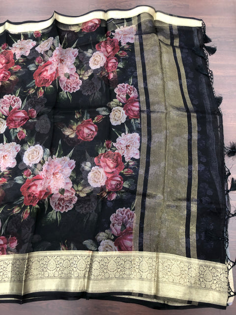 Floral printed pure Organza saree