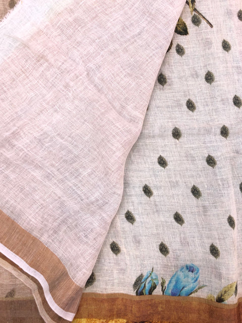 Floral Printed Linen saree