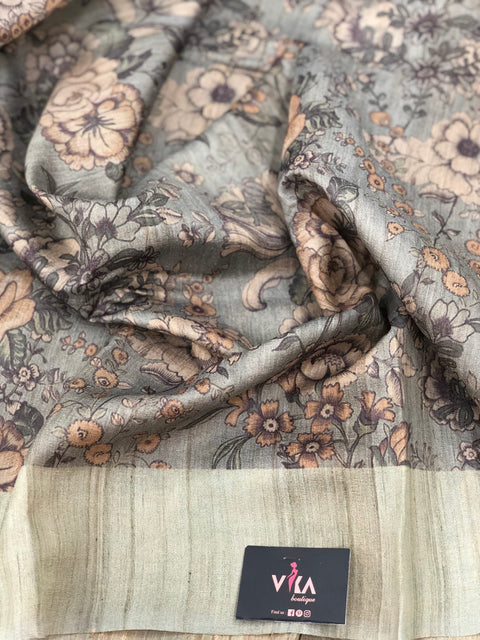 kalamkari printed Tussar silk saree