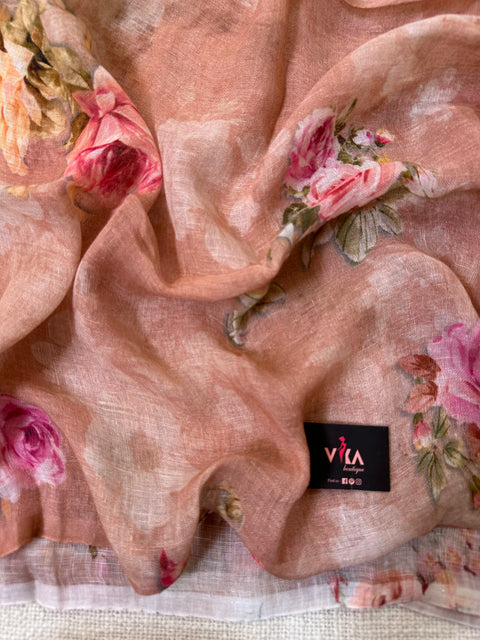 Digital Printed pure Linen saree