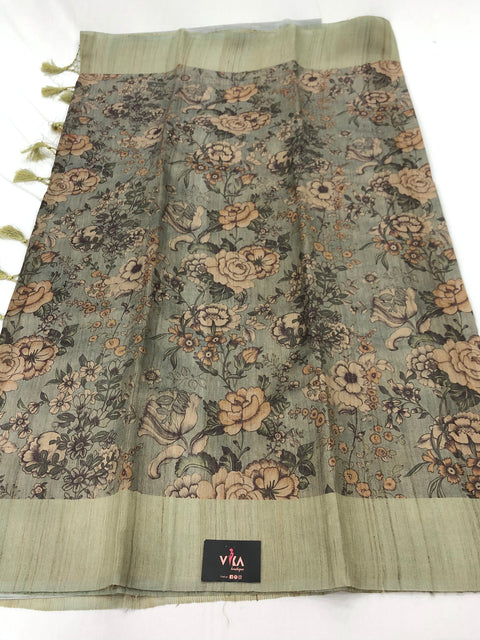 kalamkari printed Tussar silk saree