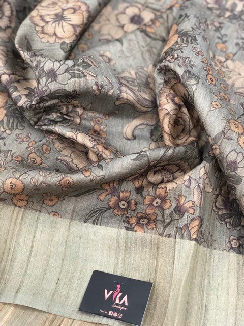 kalamkari printed Tussar silk saree