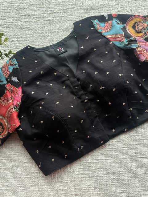 Black pichwai silk blouse