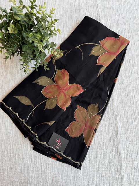 Cut dana work Floral printed chiffon saree