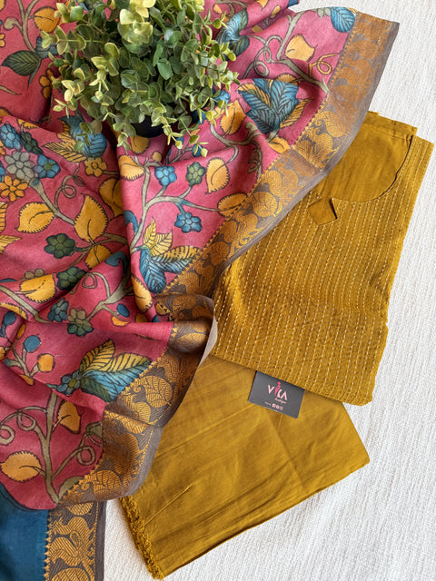 Silk cotton suit material with Pen kalamkari silk Dupatta