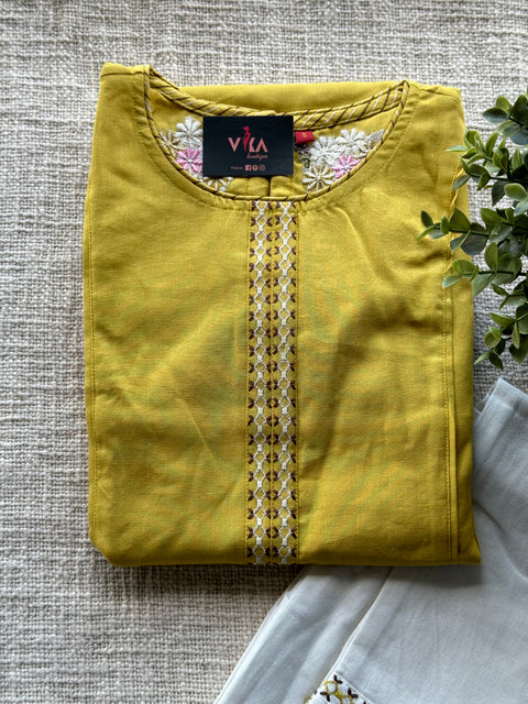 Emb neck cotton ready kurti pant