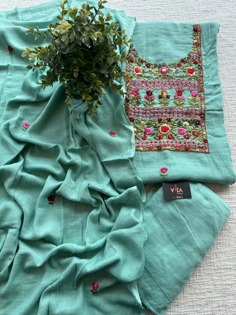 Hand emb linen cotton salwar suit material