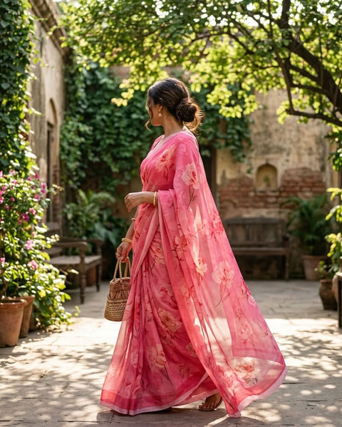 Floral printed georgette saree