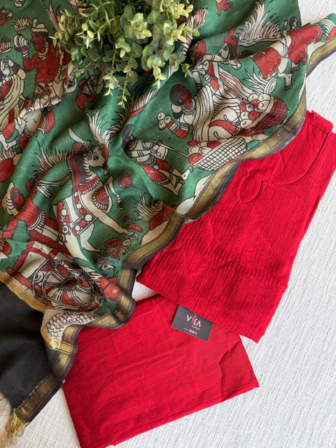 Silk cotton suit material with Pen kalamkari silk Dupatta