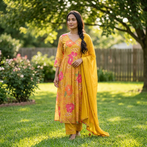 Angrakha Chinnon silk ready suit set