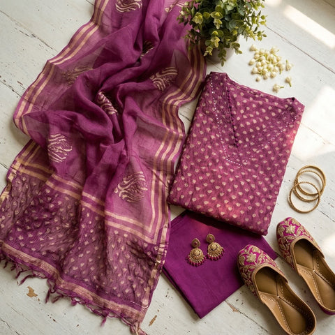 V neck printed kota cotton suit material