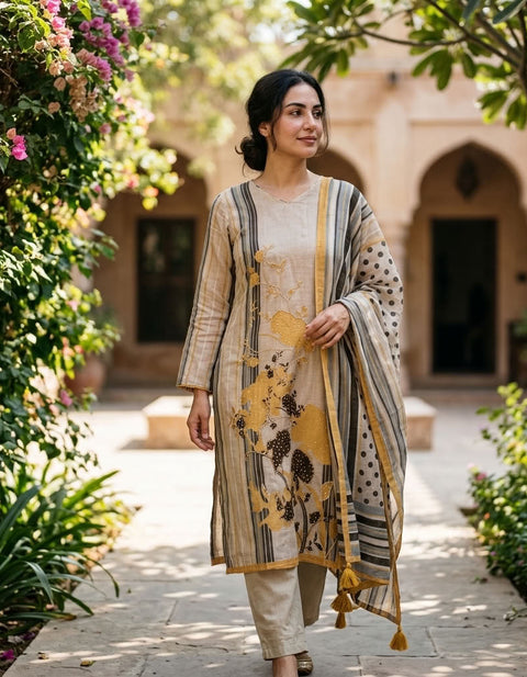 Striped and floral printed Ready suit set
