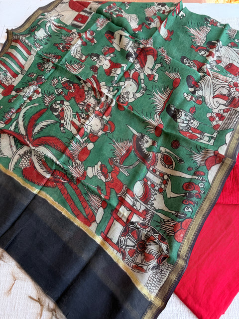 Silk cotton suit material with Pen kalamkari silk Dupatta