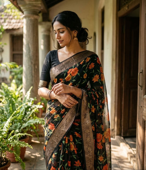 Floral Printed semi chiffon saree