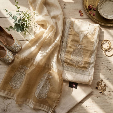 Beige silk cotton salwar suit material