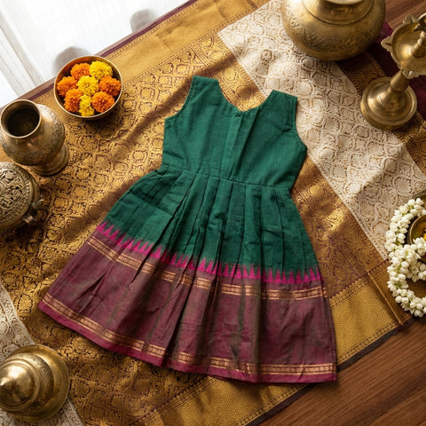 Dark green cotton kids frock