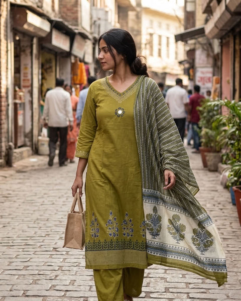 Printed cotton kurta pant set