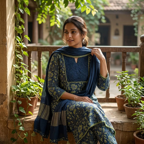 Kalamkari printed cotton suit set