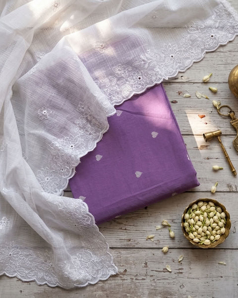 Handloom cotton suit set with white dupatta