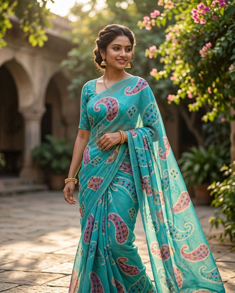Floral printed georgette saree