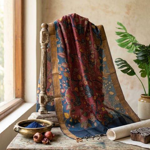 Pen kalamkari silk dupatta