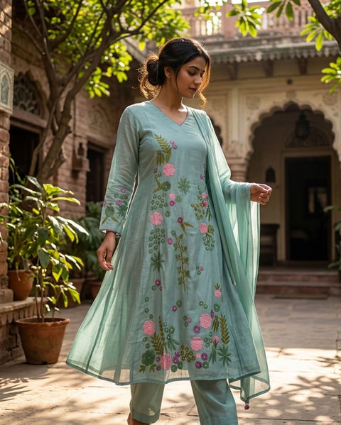 Mul chanderi Ready suit set