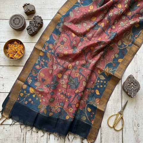 Pen kalamkari silk dupatta