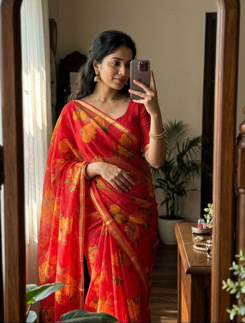 Floral Printed pure chiffon saree